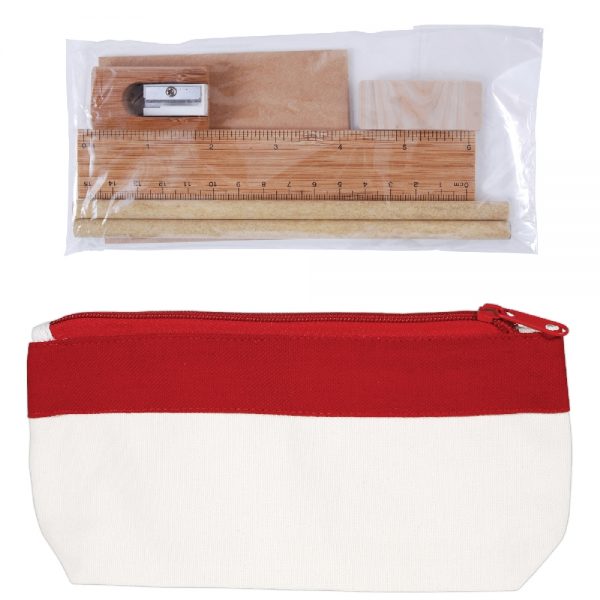 Bamboo Stationery Set in Cotton / Canvas Organiser / Pencil Case
