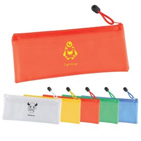 PVC Pencil Case/Organiser with Zipper and Mesh Divider LL7023