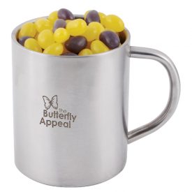 Corporate Colour Mini Jelly Beans in Stainless Steel Double Wall Barrel Mug LL8625