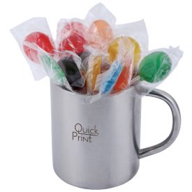 Assorted Colour Lollipops in Double Wall Stainless Steel Barrel Mug LL8627