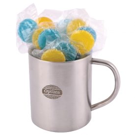 Corporate Colour Lollipops in Double Wall Stainless Steel Barrel Mug