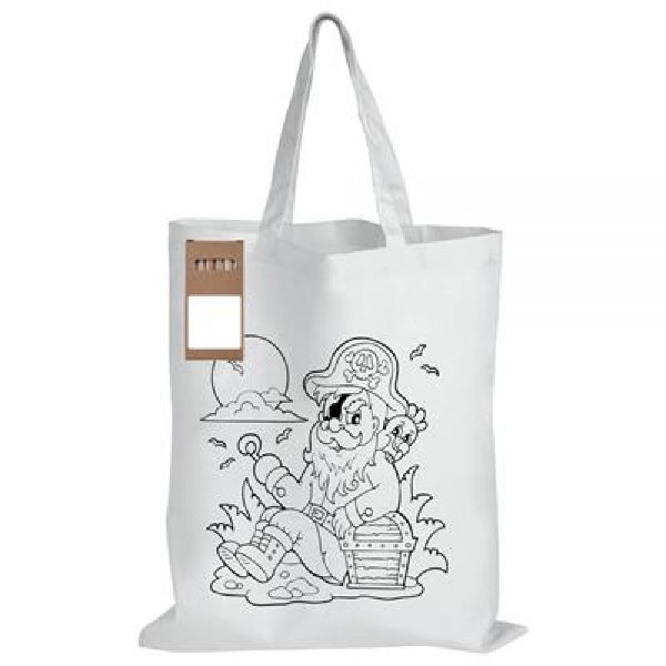 White Short Handle Cotton Bag with Colouring Pencils -  LL5523