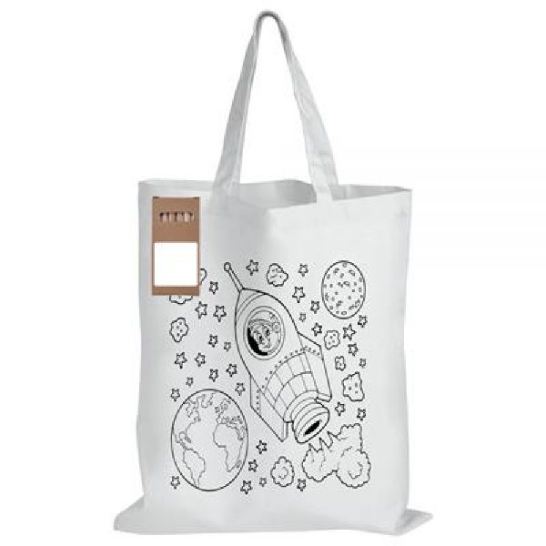 White Short Handle Cotton Bag with Colouring Pencils -  LL5523