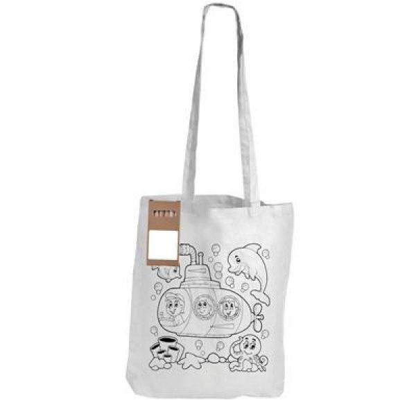White Long Handle Cotton Bag with Colouring Pencils -  LL5524