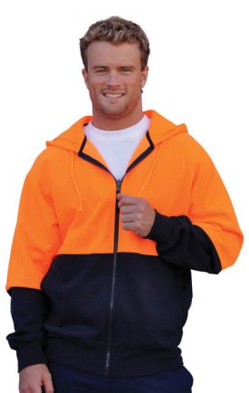 SW14 Men's High Visibility Long Sleeve Fleecy Sweat With Collar & 3M Tapes
