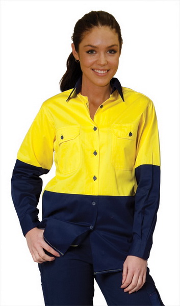 SW64 Ladies' Hi-Vis Cool-Breeze Long Sleeve Cotton Twill Safety Shirts